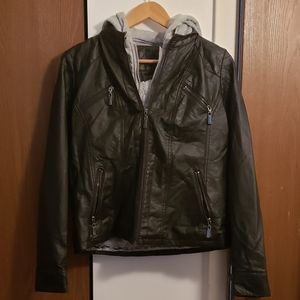Black Faux Leather Jacket Sz XL